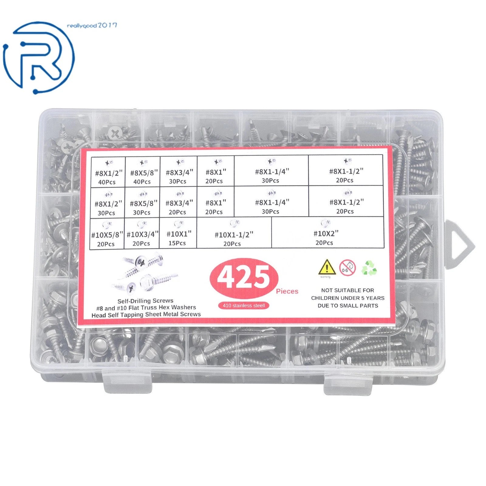 Set of 100 Stainless Steel Self-Drilling Screws Assortment Kits