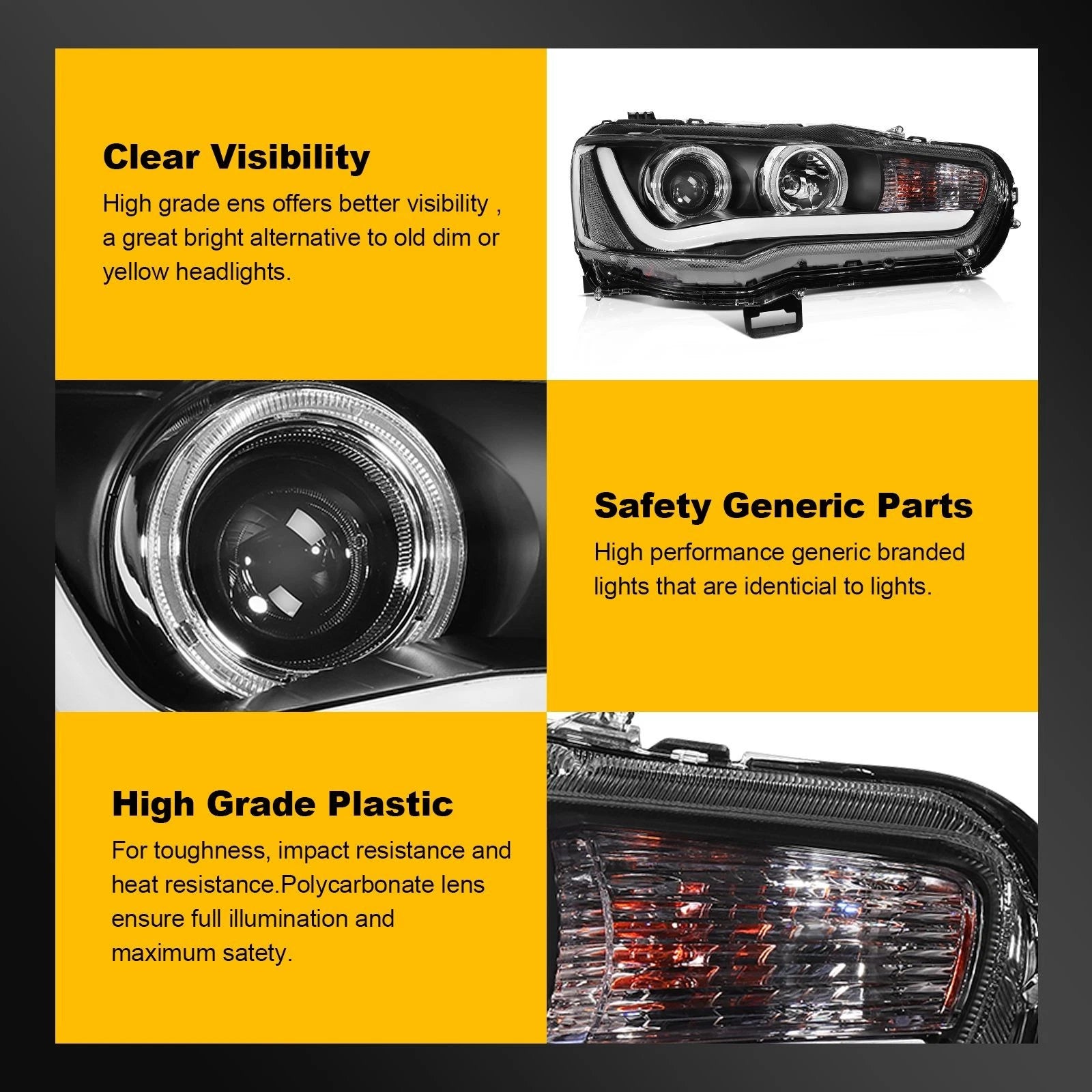 2X Headlight Assembly for Mitsubishi Lancer EVO (2008–2017)