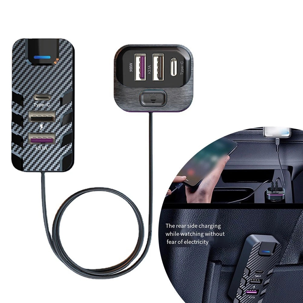 Fastest 6 Port USB Car Charger with 15m Extension Cable for Back Passengers