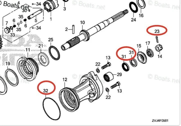 Lower Unit Gearcase Seal Kit for Honda BF200D BF250D (91252-ZZ3-003, 91351-ZX2-C00)