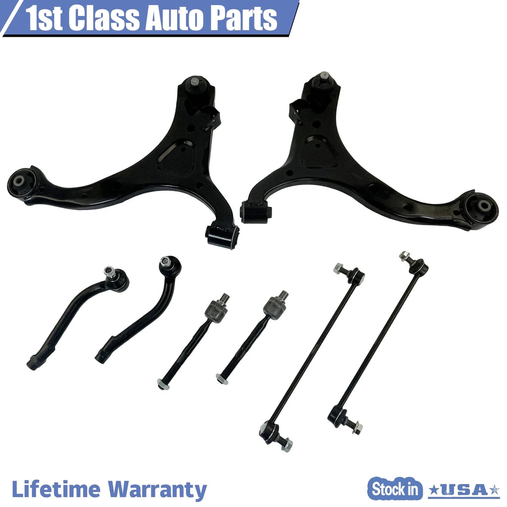 Set of 8 Front Control Arms Tie Rods for Hyundai Santa Fe Sorento (2007–2013)