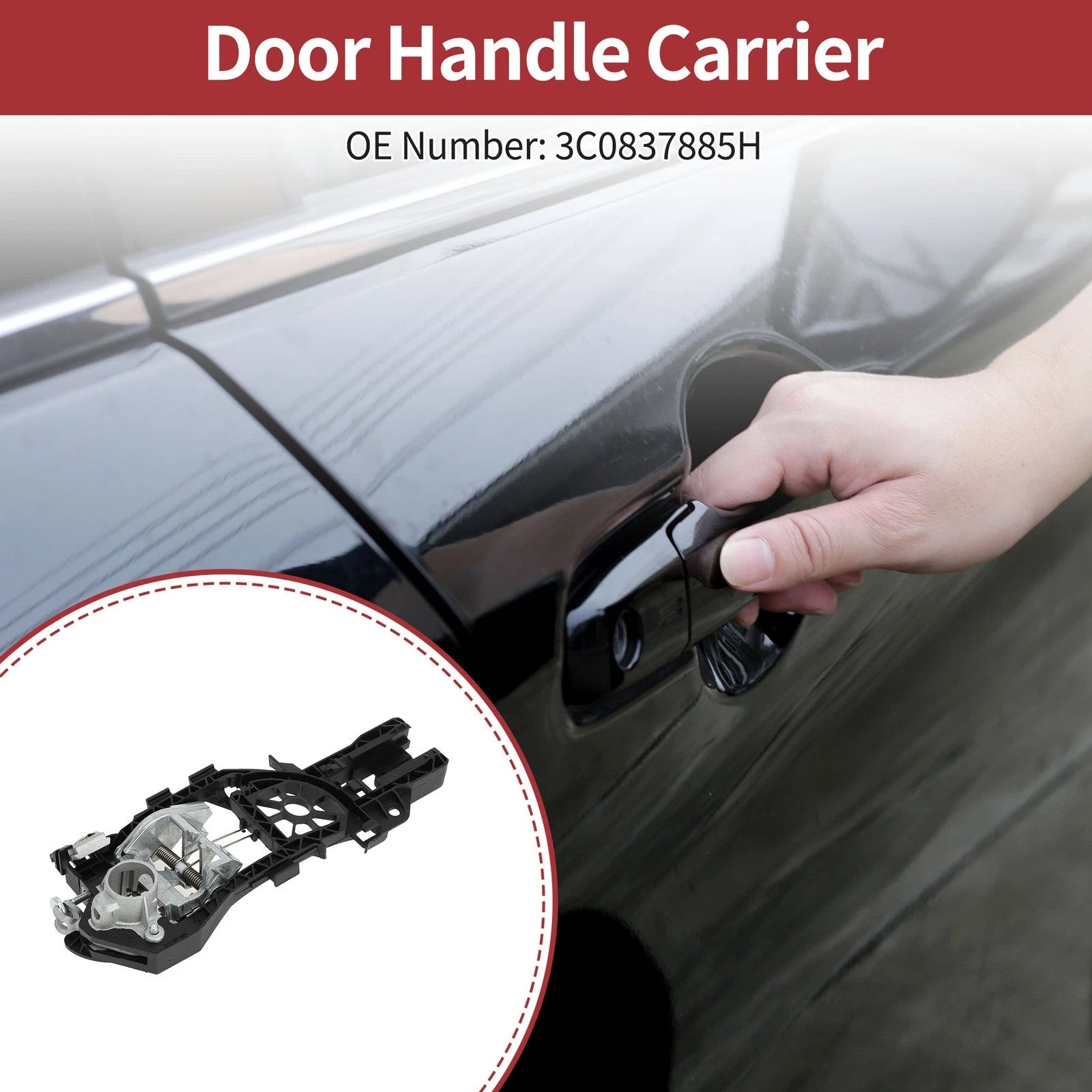 Front Left Door Handle Carrier for Volkswagen Passat (2006–2010) No. 3C0837885H Black