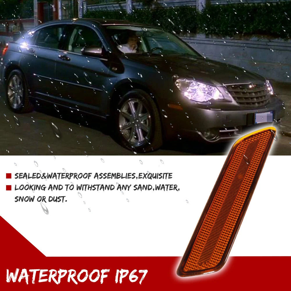 2X Amber Lens Front Side Marker Reflector Lights for Chrysler Sebring (2007–2010)