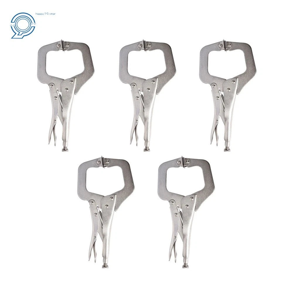 Locking C-Clamp 11" Adjustable Pliers Grip with Swivel Pad - Set of 5