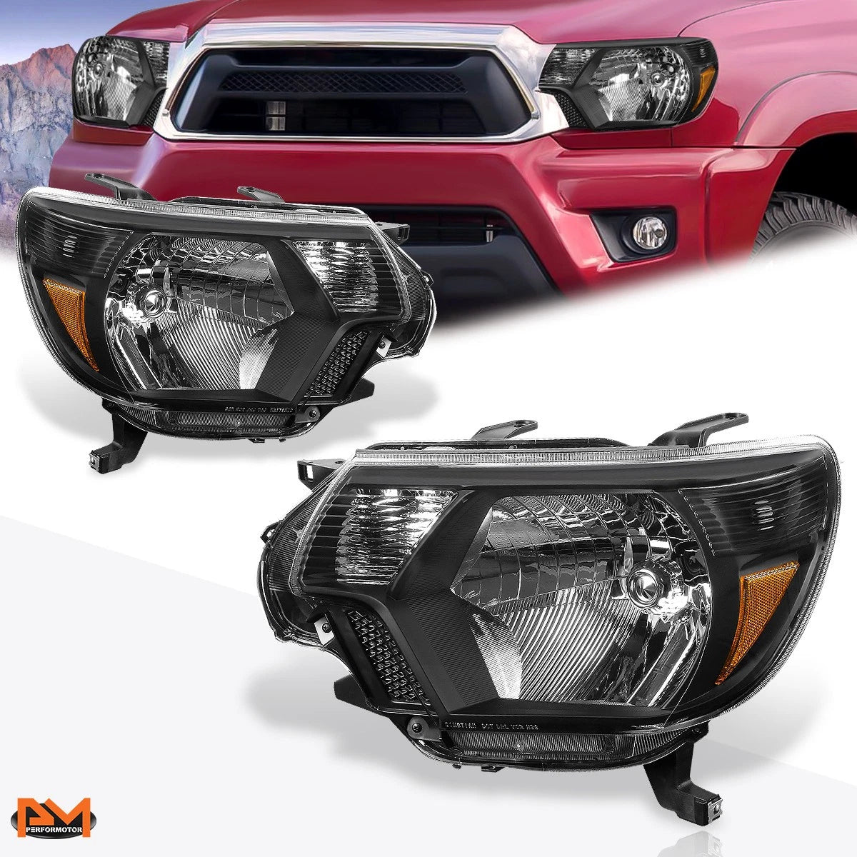 Set of 2 Black Housing Amber Corner Headlights for Tacoma (2012–2015)