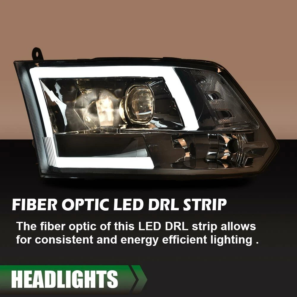 LED Tube Projector Headlights for Dodge Ram 1500 2500 3500 (2009–2018)