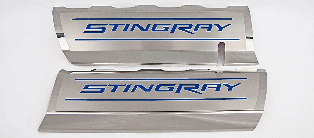 Fuel Rail Covers w/Dark Blue Solid Vinyl "STINGRAY" Inlay for 2014-2019 Corvette