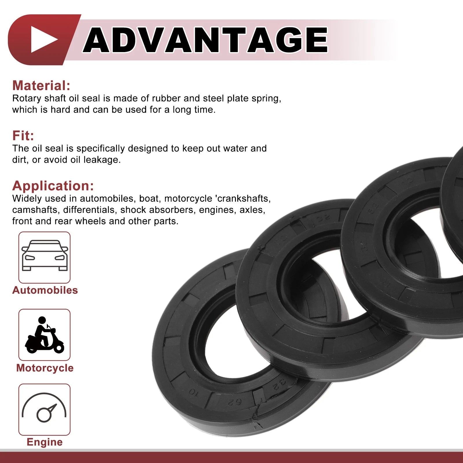 Set of 5 Rotary Shaft Oil Seals 32x62x10mm Nitrile Rubber 672668828656