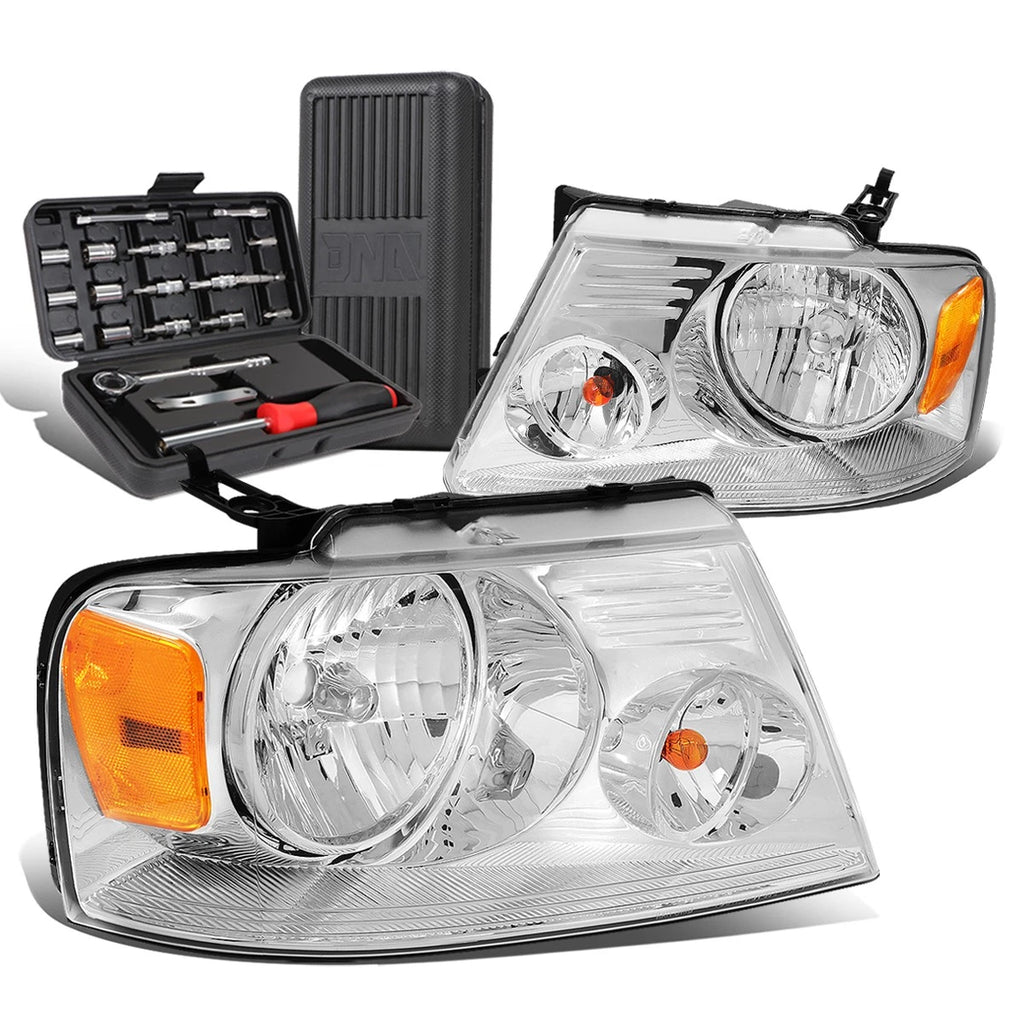 Pair of Chrome Amber Signal Headlight Lamps for Ford F150 (2004–2008)