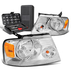 Pair of Chrome Amber Signal Headlight Lamps for Ford F150 (2004–2008)