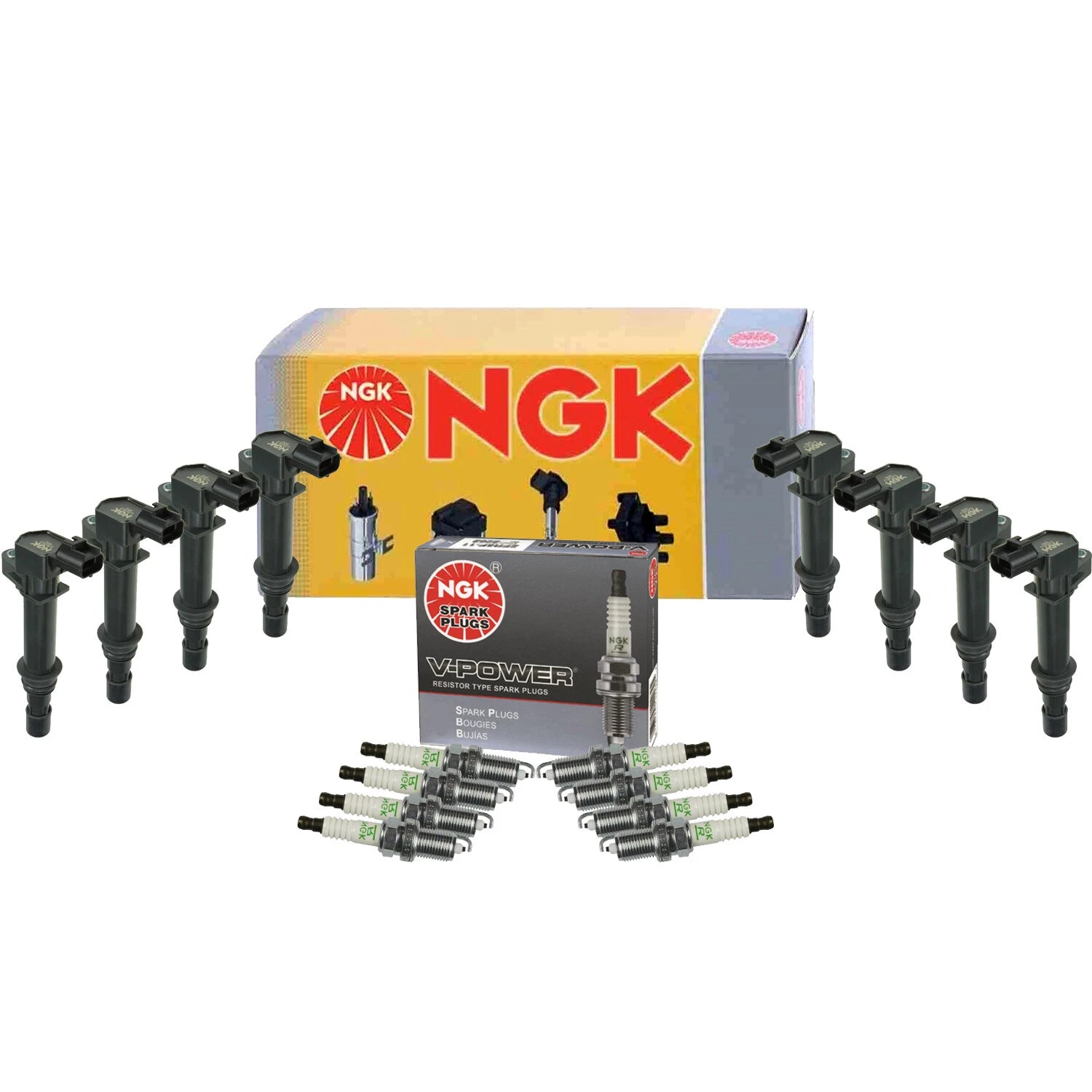 Set of 8 NGK Ignition Coils & VPower Spark Plugs for Dodge Jeep 4.7 V8 (2002–2008)