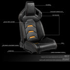 Pair Reclinable Racing Seats for Universal Vehicles with Sliders Orange
