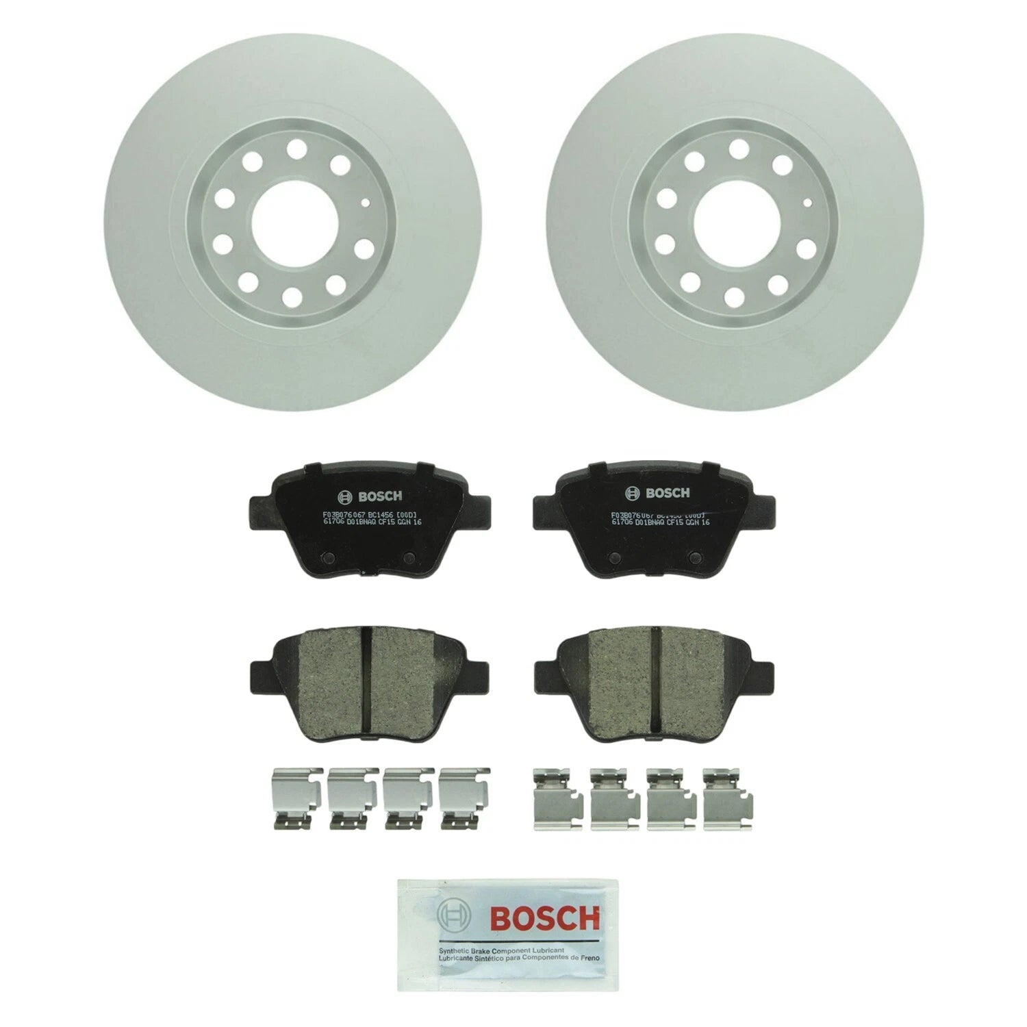 Set of 2 Rear Solid Rotors & Ceramic Disc Brake Pads for Audi VW