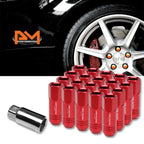 Set of 20 M12X1.5 Red JDM Open End Conical Wheel Lug Nuts + 20mm Extension