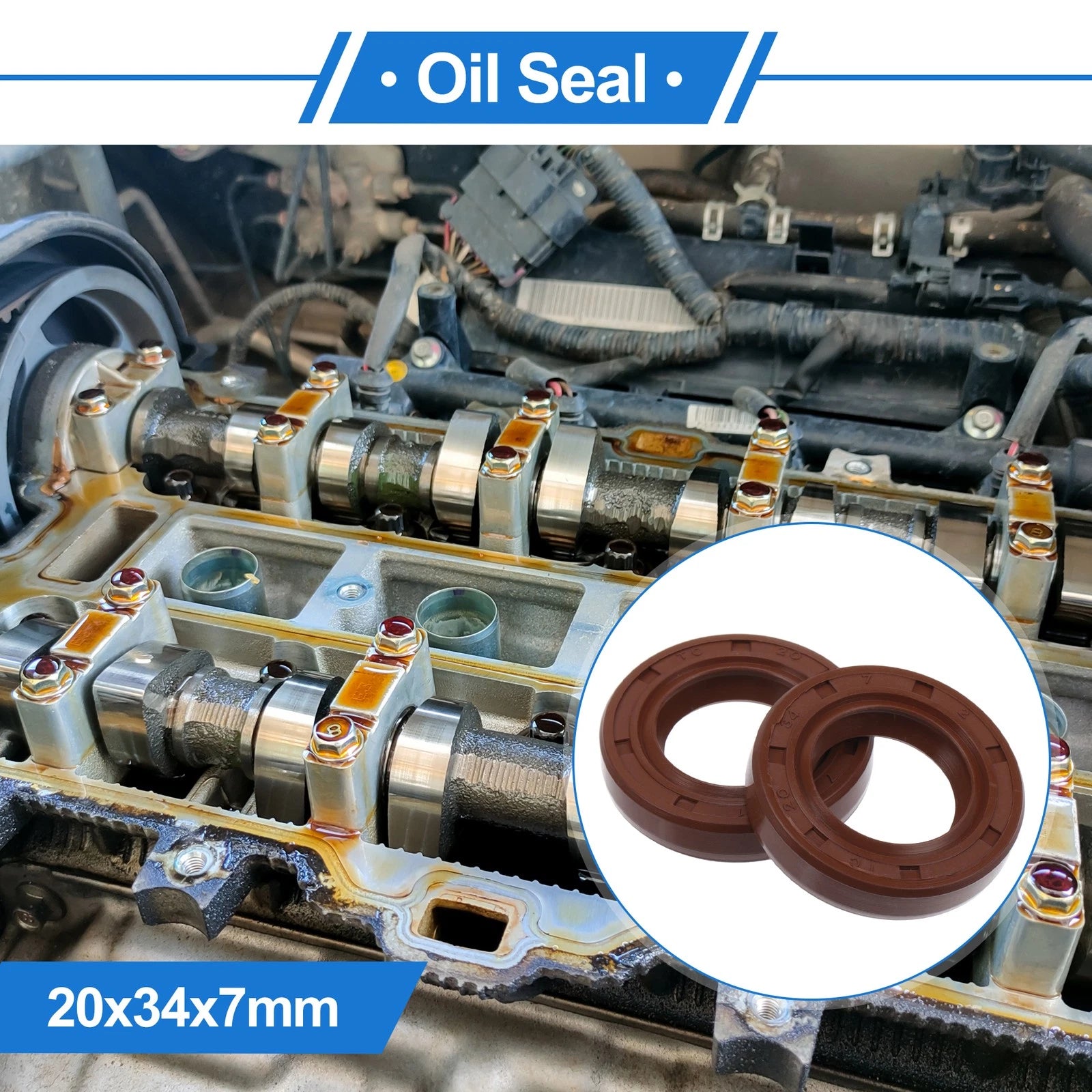 Set of 2 Oil Seal Rotary Shaft Seal FKM Rubber 20x34x7mm