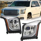 Set of 2 Headlight Replacement for GMC Yukon XL (2015–2017) Chrome Halogen