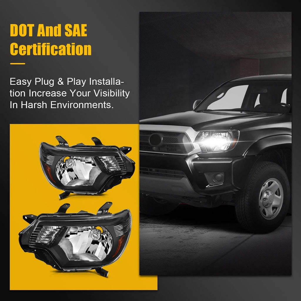 Headlight Assembly for Toyota Tacoma (2012–2015) Black Amber Left Right
