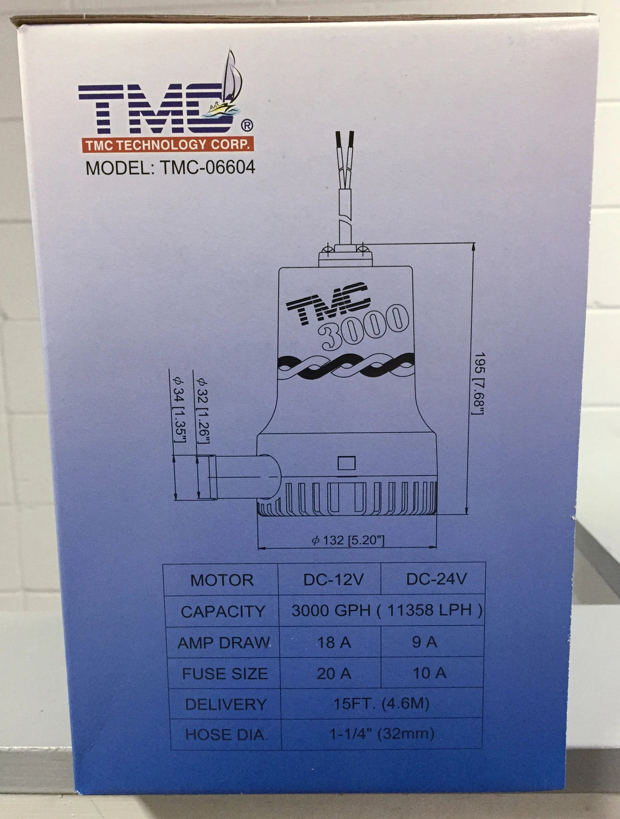 TMC Bilge Pump 3000 GPH for Marine Boating (24V, BLA 131618)