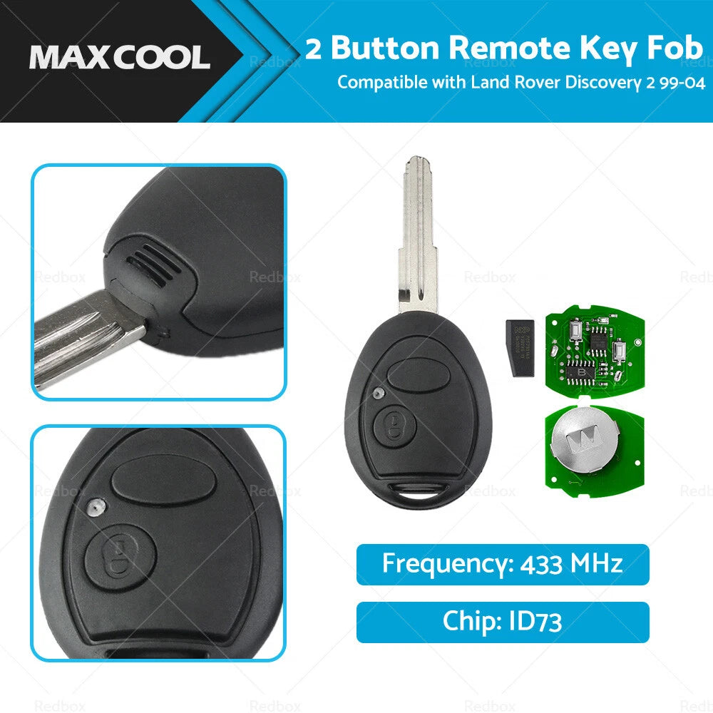 2 Button Remote Key Fob 433MHz ID73 for Land Rover Discovery 2 (1999–2004)