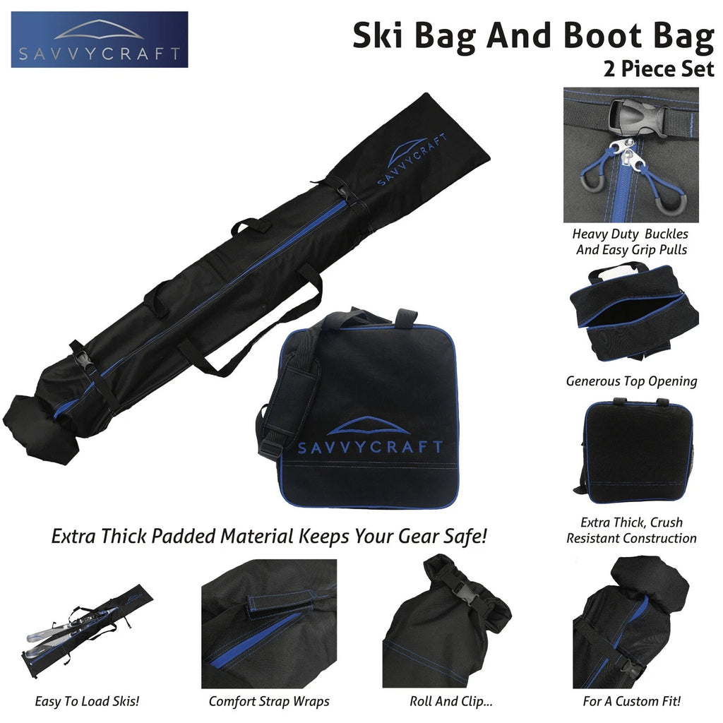 Set of 2 Heavy Duty Waterproof Ski and Boot Bags for Travel
