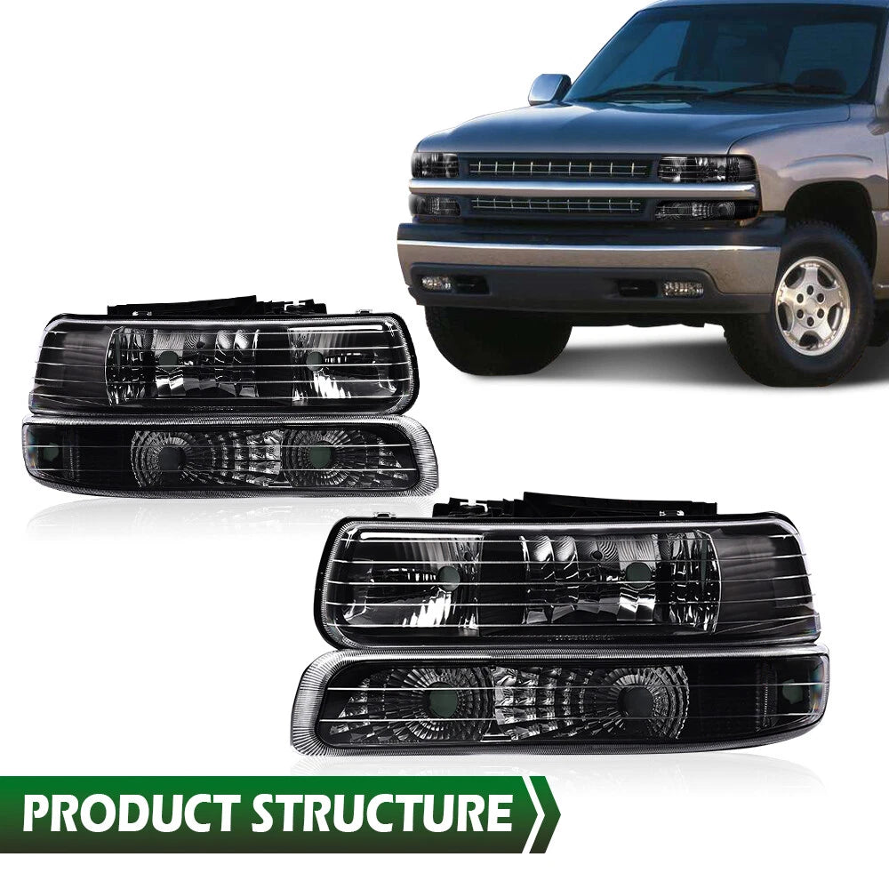 Pair Clear Lens Black Housing Headlights for Silverado/Suburban (1999–2006)