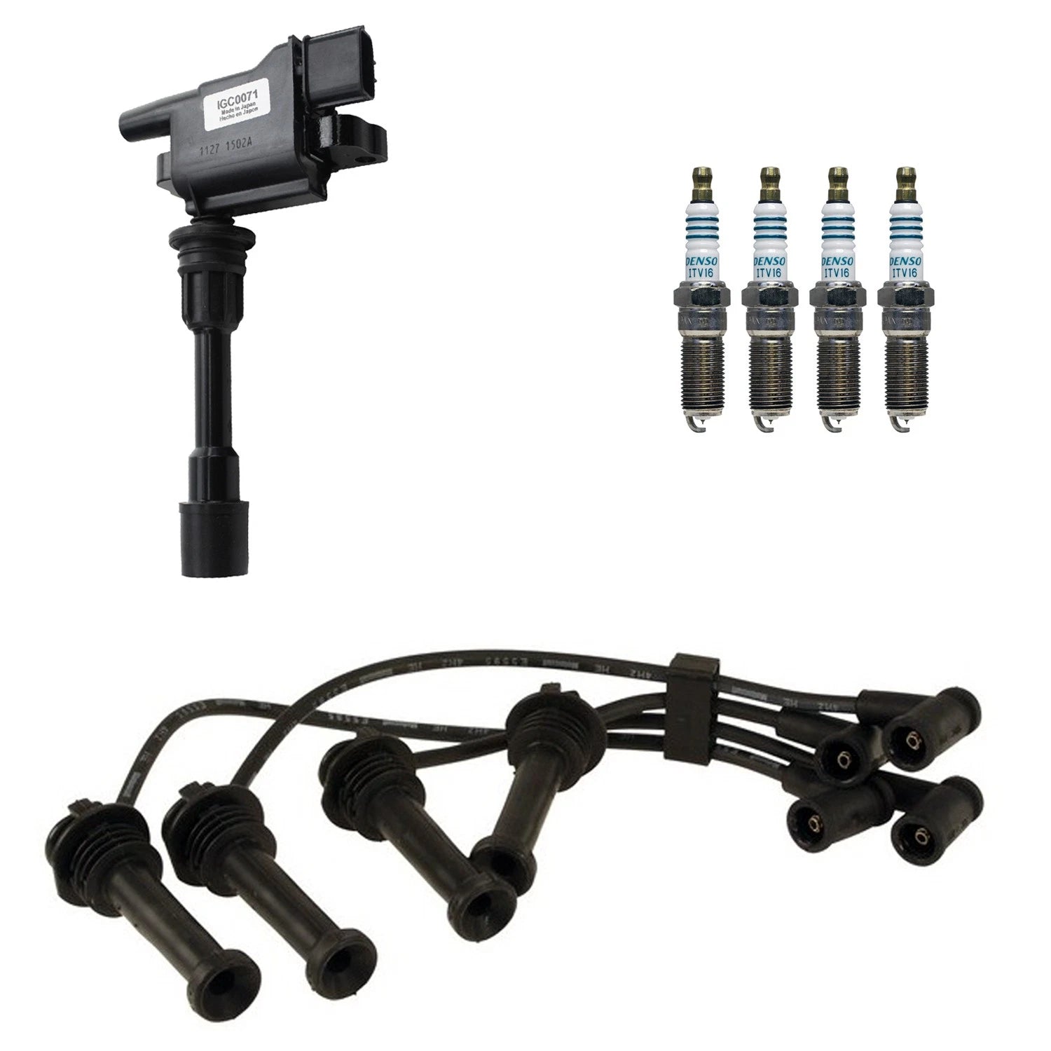 Ignition Coil & 4 Iridium Spark Plugs Wire Set for Mazda Tribute (2001–2008)