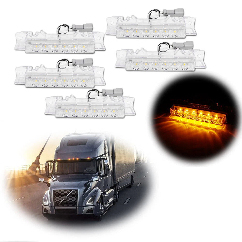 5X Clear Amber Cab Roof Marker Lights for Volvo VN/VNL Trucks (2003–2020)