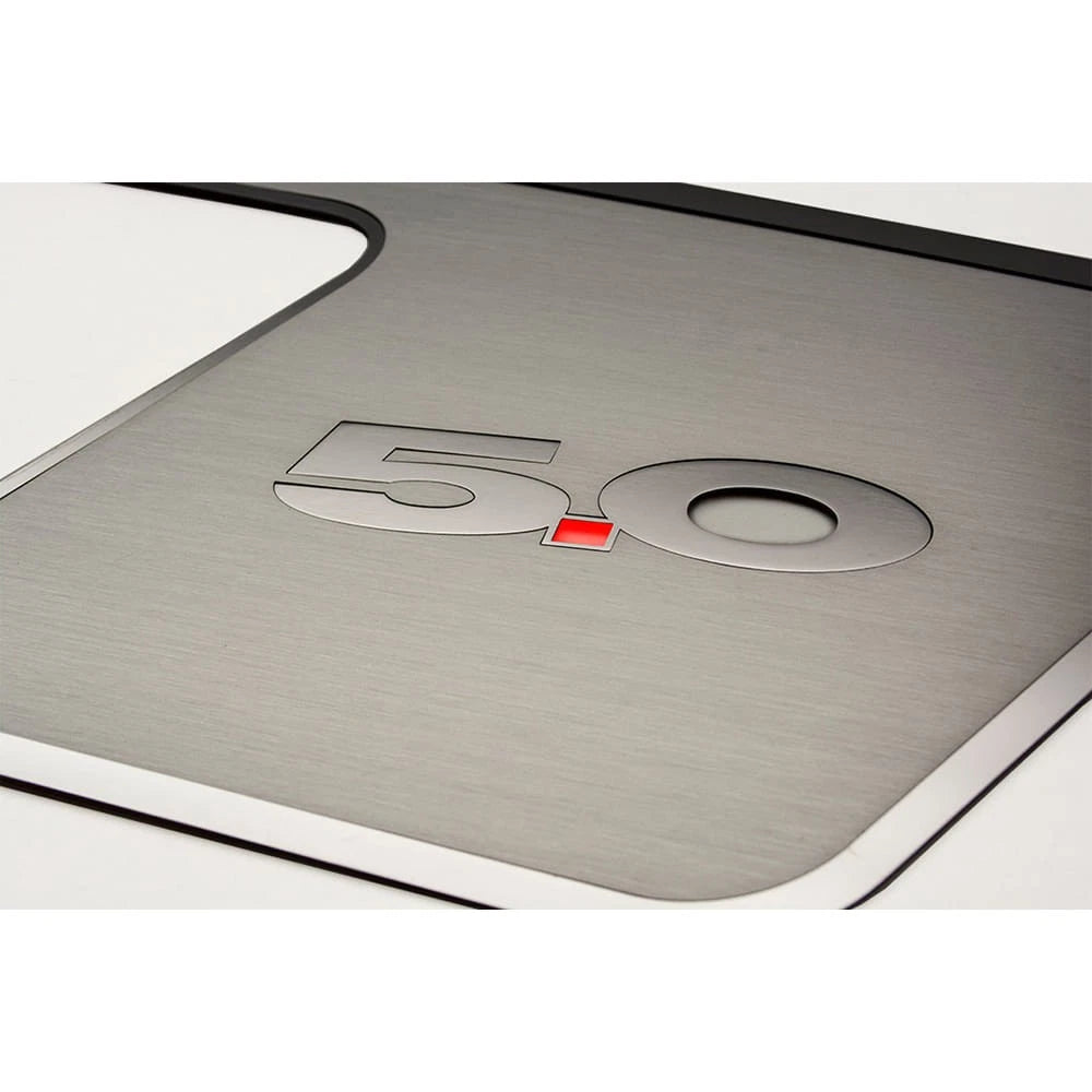 2pc Brushed Stainless Steel Door Guards with Polished 5.0 for 2010-2014 Ford Mustang