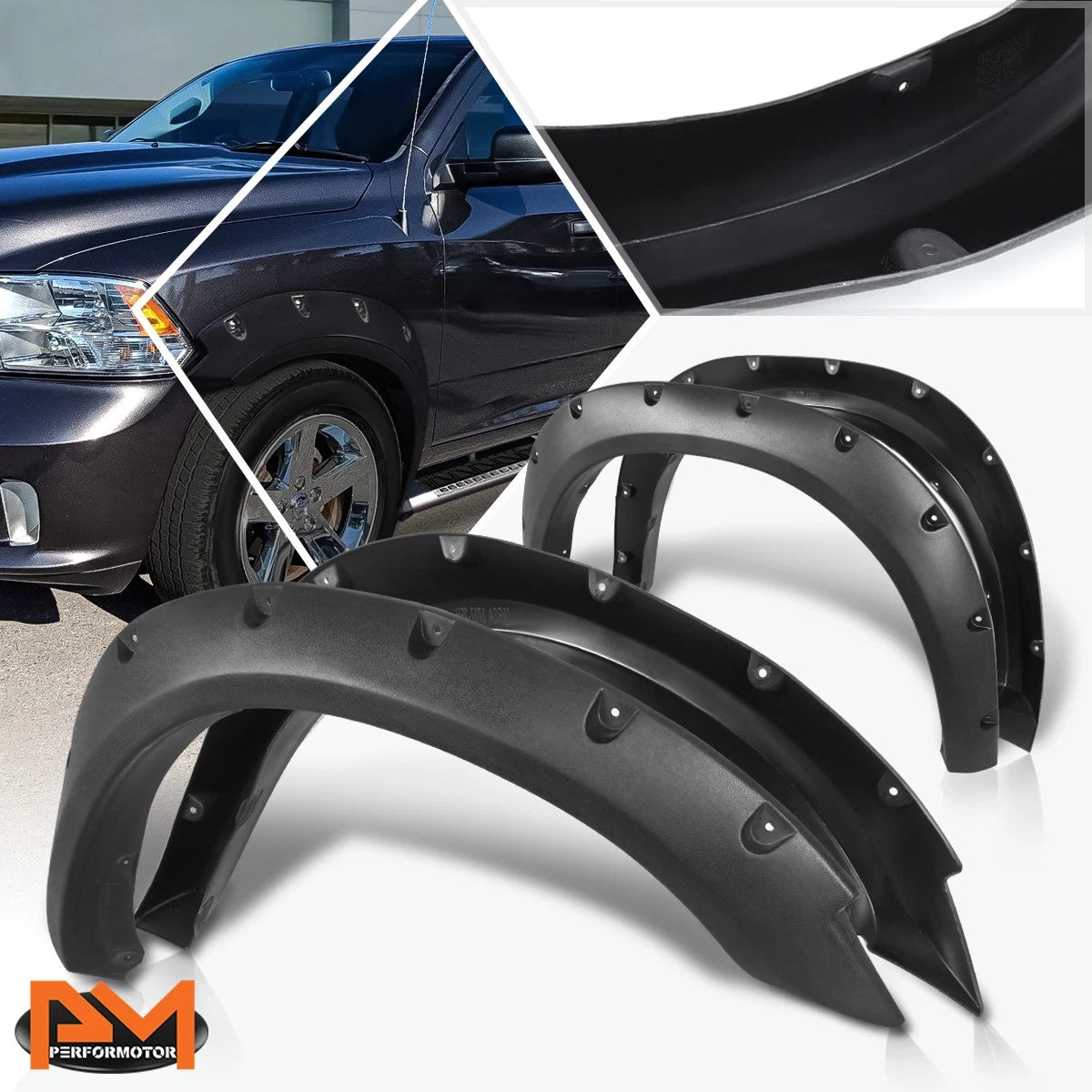 Set of 4 ABS Pocket-Riveted Style Wheel Fender Flares for Ram 2500/3500 (2010–2018)