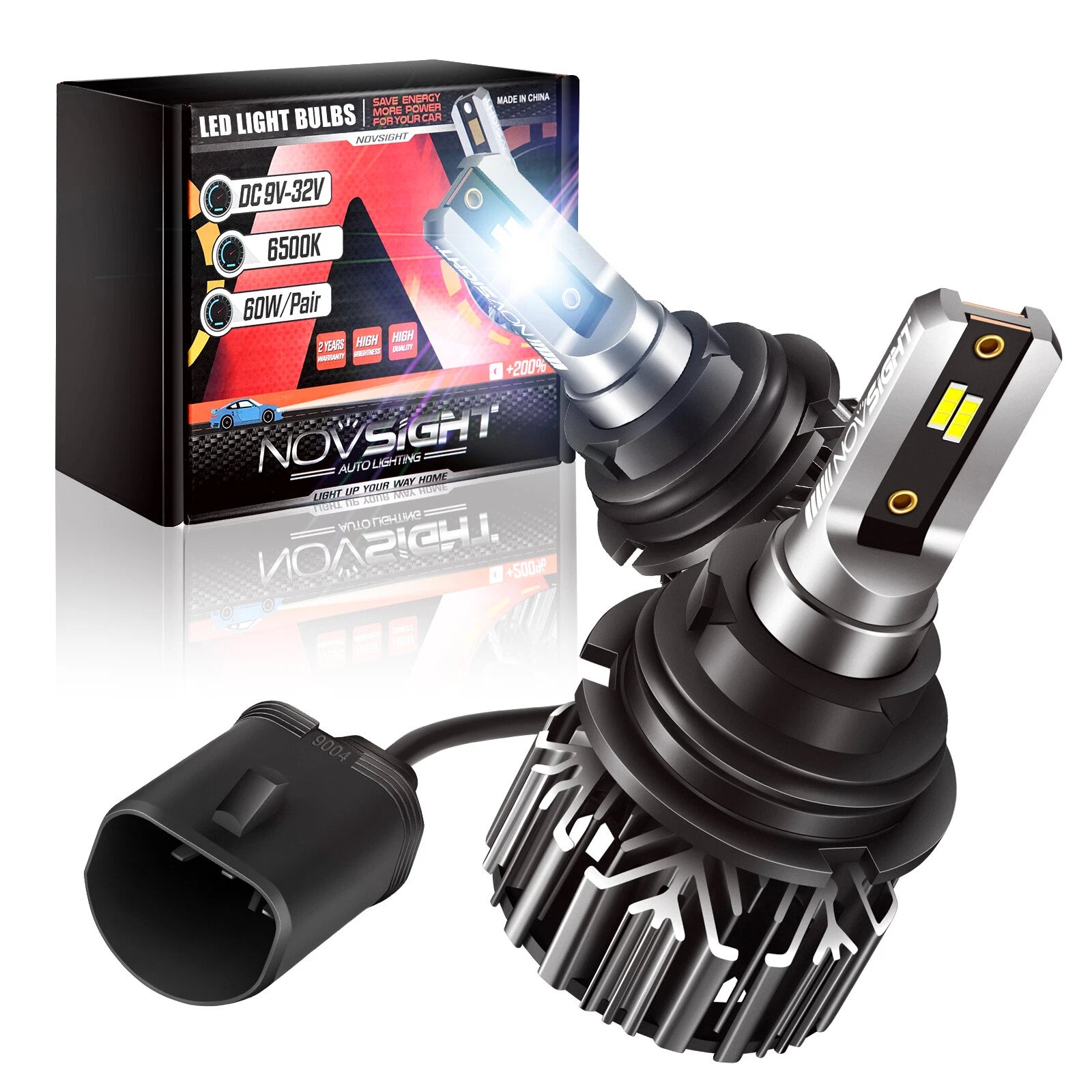 2X NOVSIGHT LED Headlight Bulbs 9007 HB5 6500K 12000LM Hi/Low Beam
