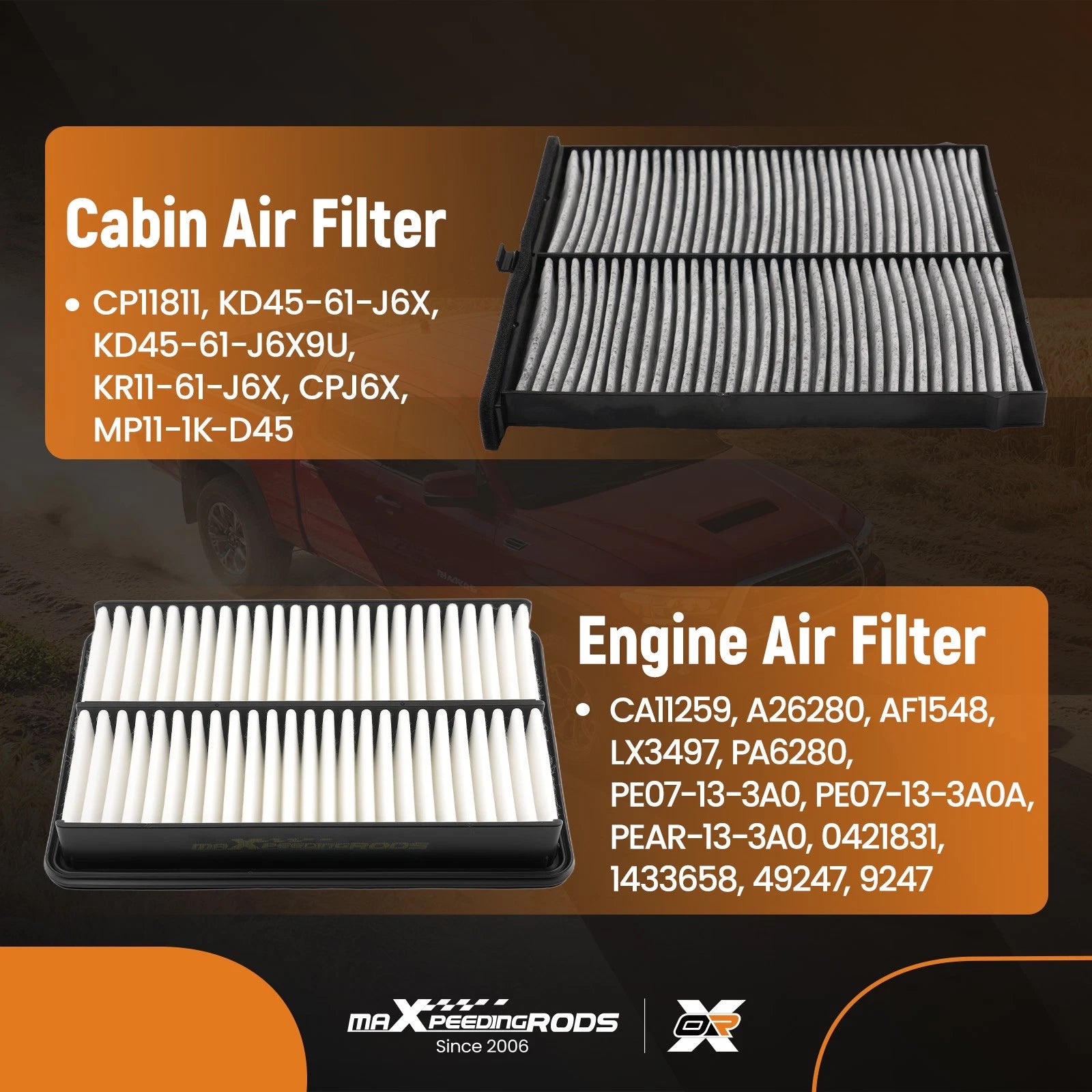 Set of 2 Air Filters for Mazda CX-5 (2013-2025)
