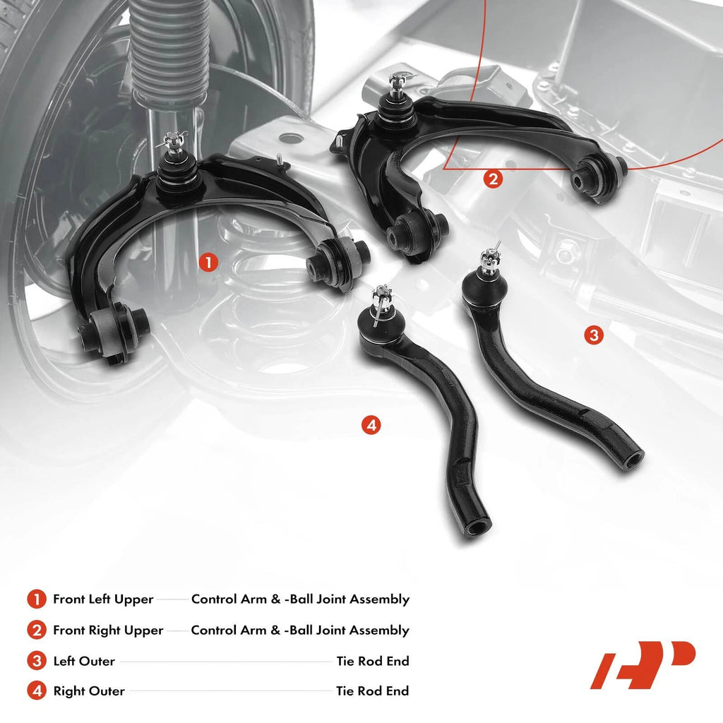 Set of 4 Front Upper Control Arms & Tie Rod Ends for Honda Accord (2003–2007)