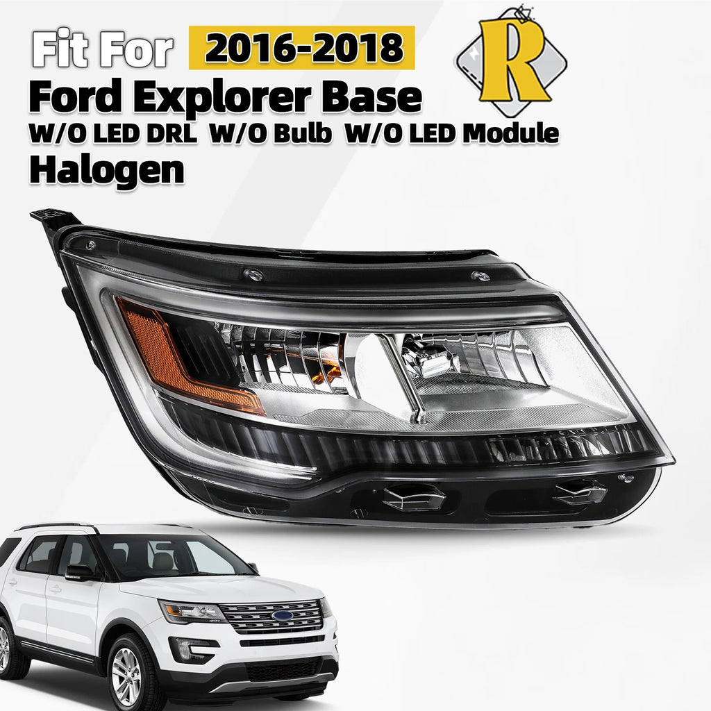 Halogen Headlight for Ford Explorer (2016–2018) Right Passenger W/O DRL