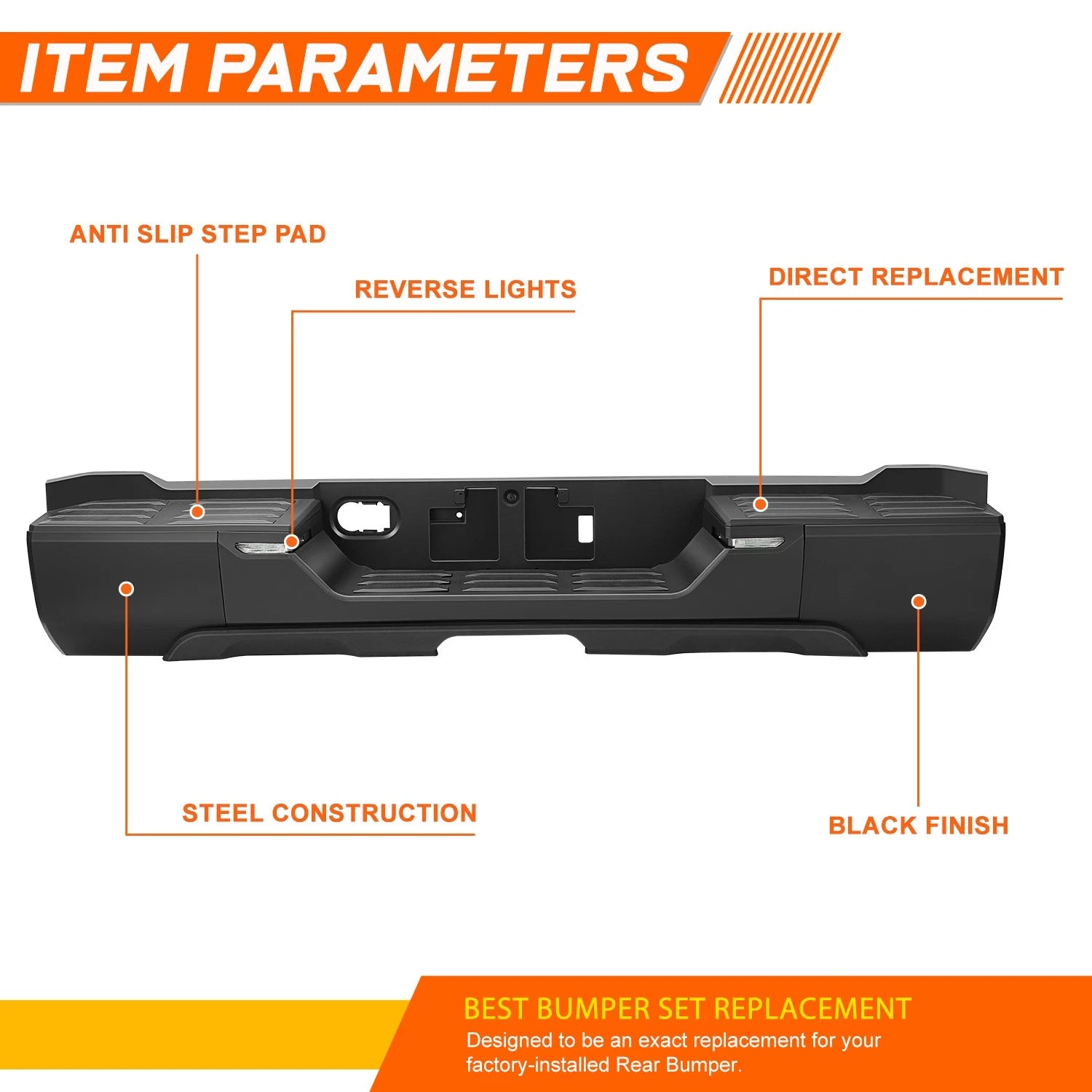 Rear Bumper Assembly for Toyota Tundra (2022–2026) w/o Sensor Hole, Towing Pkg, LED Lamp
