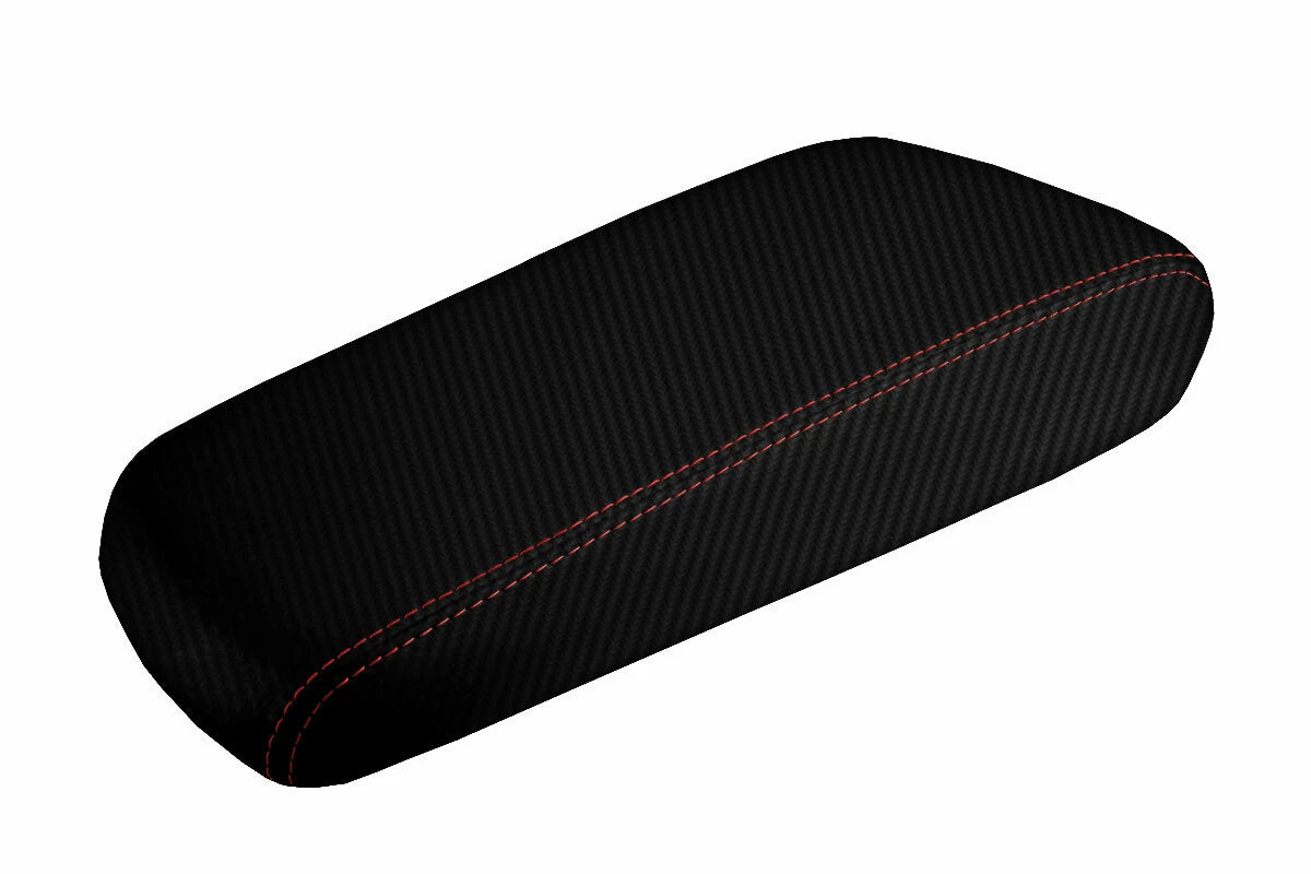 Carbon Fiber Console Lid Armrest Cover for Dodge Charger (2008–2010) Red Stitch