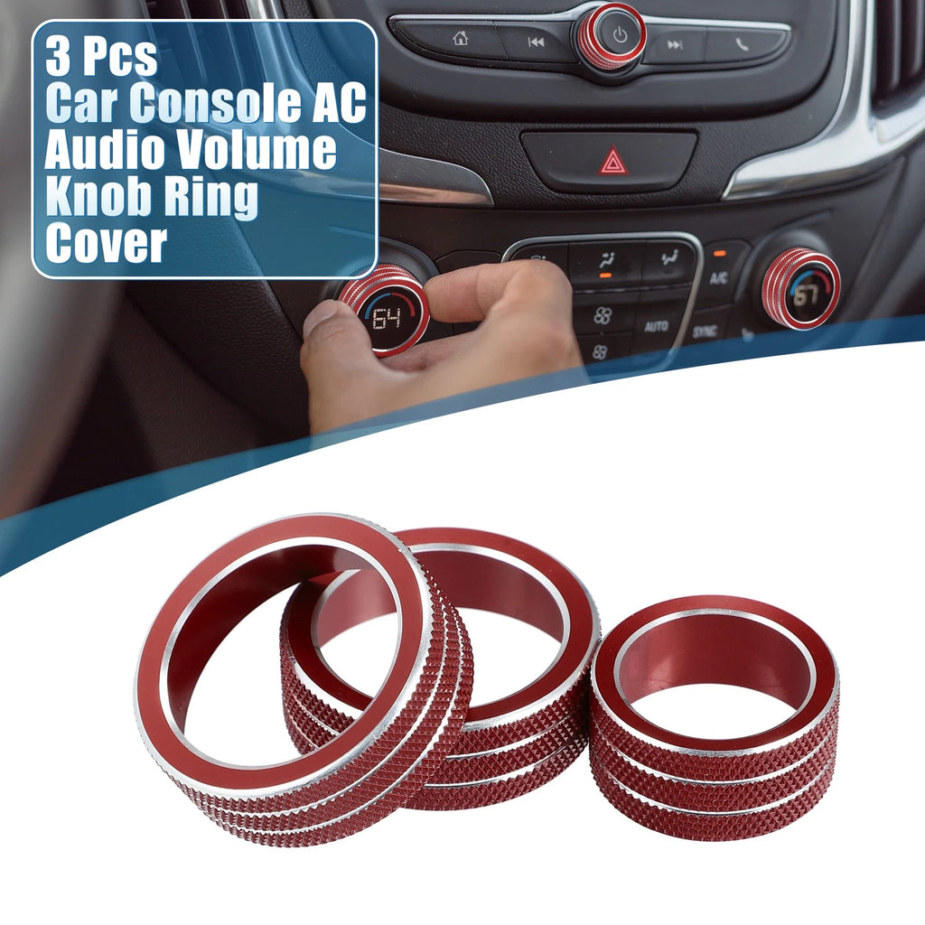 Set of 3 Console AC Audio Volume Knob Ring Covers for Chevy Malibu (2017–2022) Red