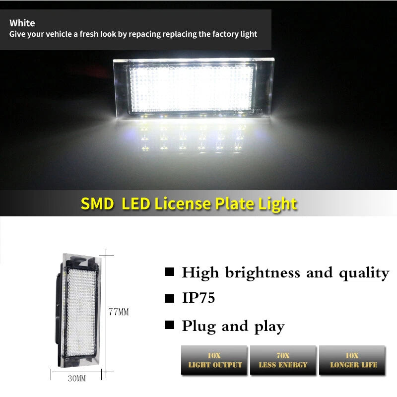 Set of 2 LED License Plate Lamp Lights for Smart Fortwo (2016–2018)