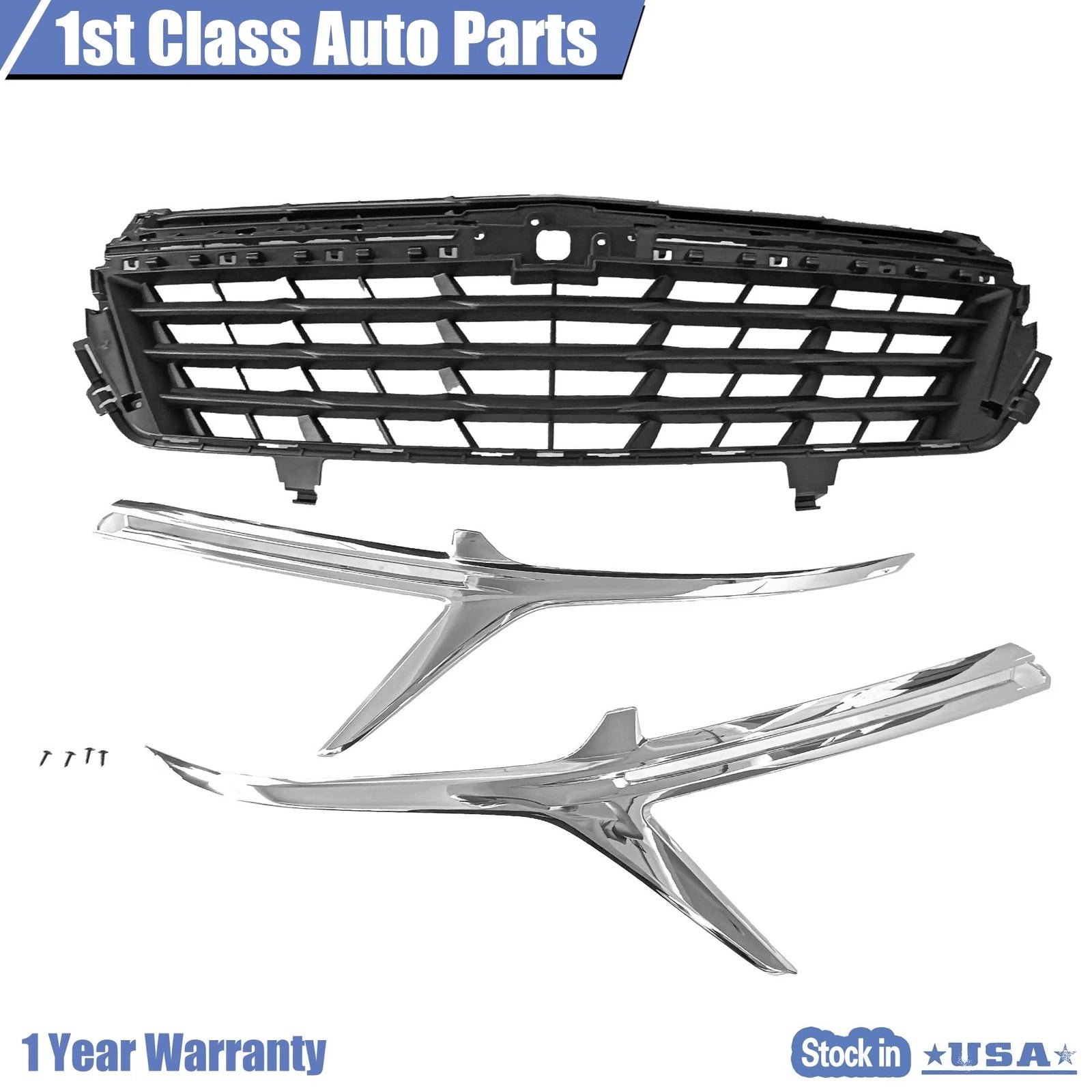 Black Front Bumper Upper Grille Chrome Trim for Chevy Equinox (2022–2023)