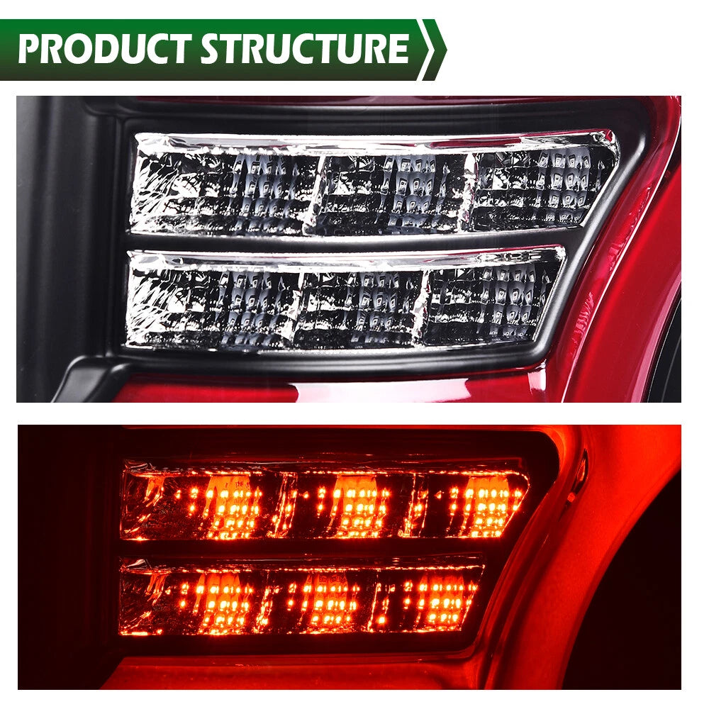 LED Tube Tail Lights for Ford F-150 (2009–2014) Red/Black Brake Lamps Assembly