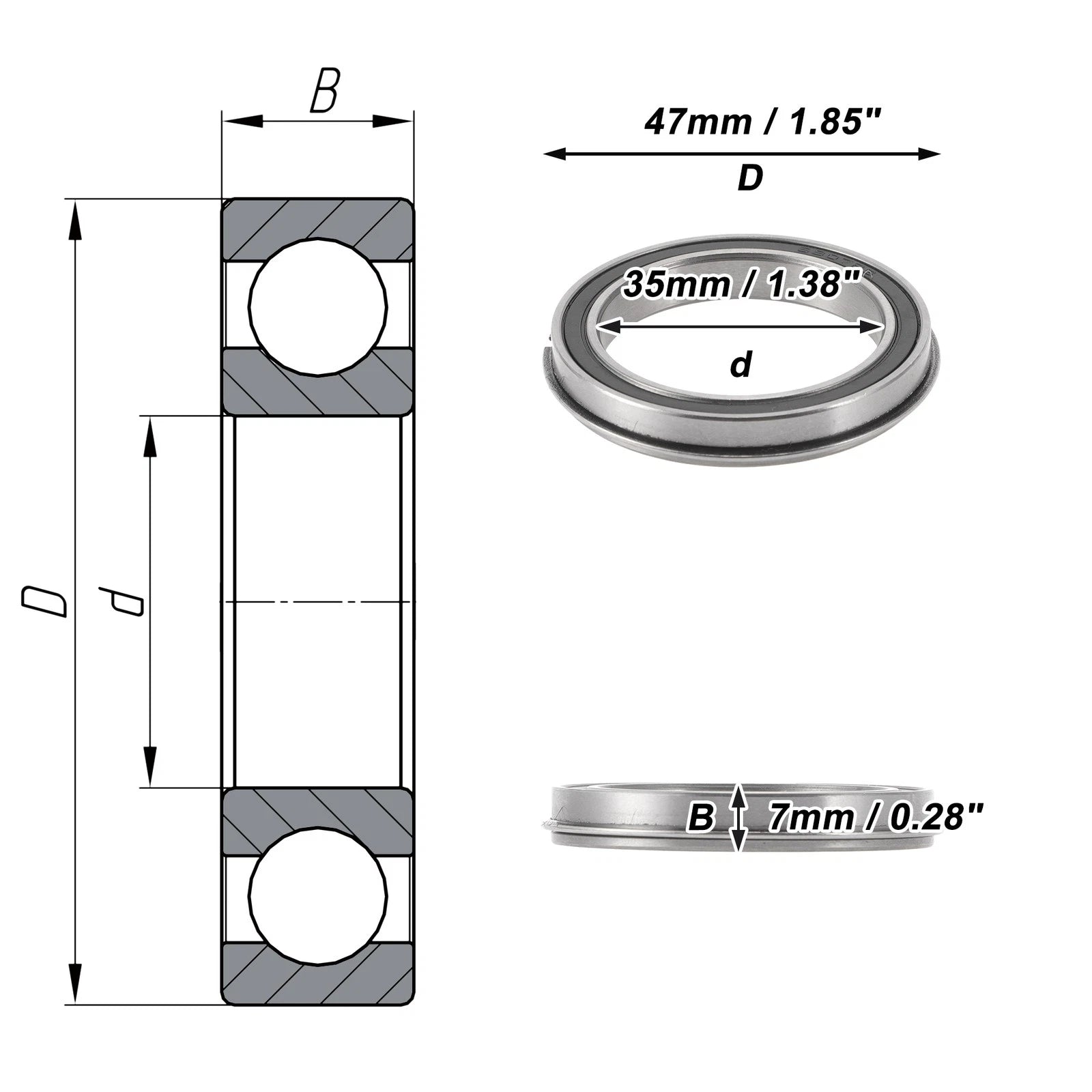 Deep Groove Ball Bearing 35x47x7mm for Scooter Skateboard (6807NR2RS)