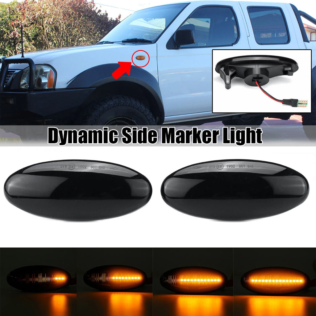 2X Dynamic LED Amber Side Marker Light for Nissan Frontier (1998–2005) Smoke