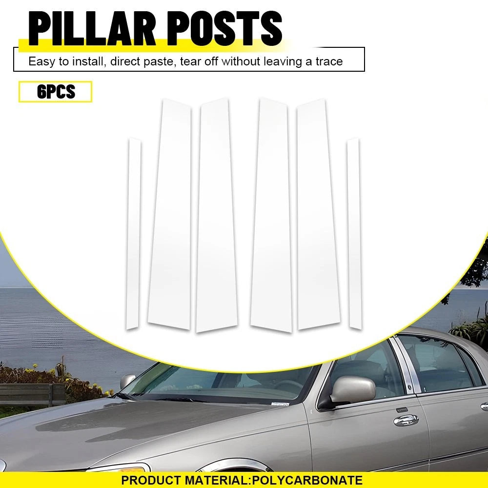 6X Silvery Pillar Posts Door Trim Window Cover for Lincoln Town Car (1998–2011)