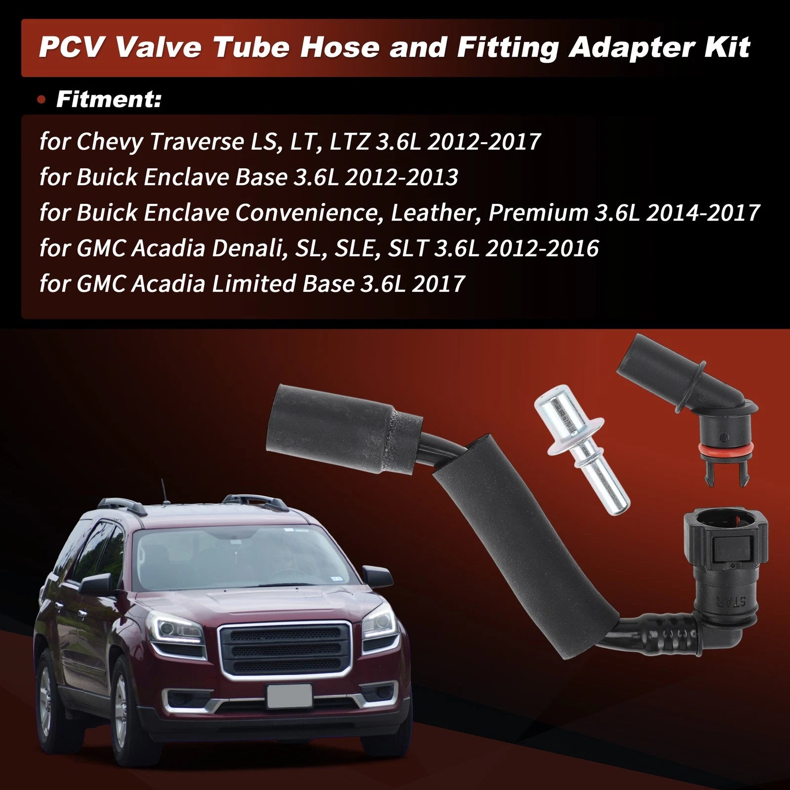 PCV Valve Tube Fitting Kit for Chevy Traverse 3.6L (2012–2017) No. 12648138/12681693