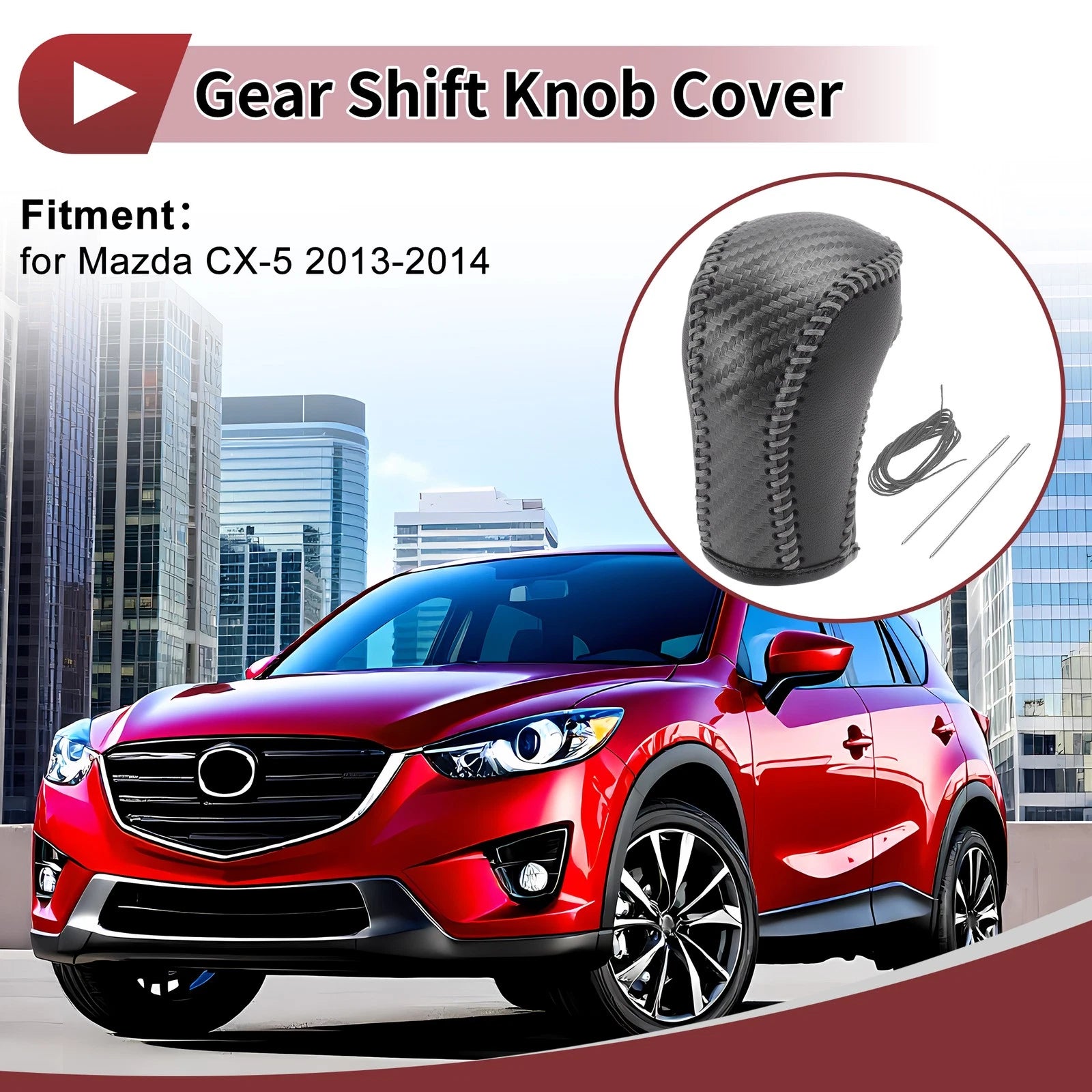 1Pc Gear Shift Knob Cover for Mazda CX-5 (2013–2014) Gray Faux Leather
