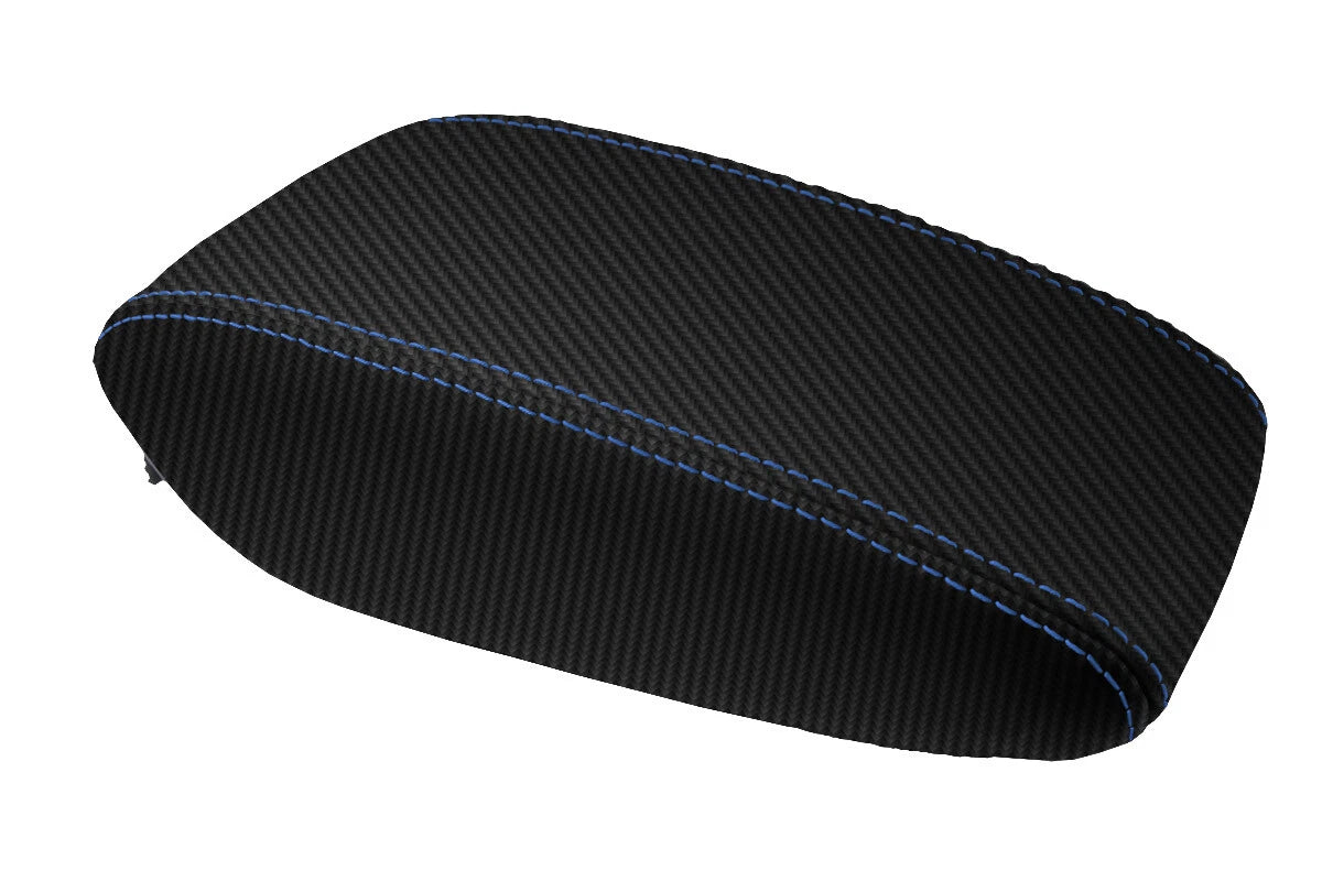 Console Lid Armrest Cover for Chevrolet Cruze (2016–2018) Carbon Fiber Blue Stitch