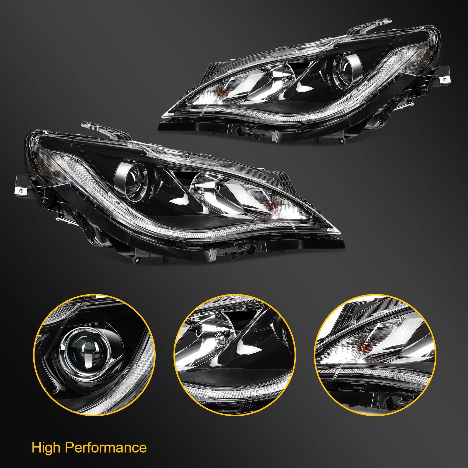 Pair Headlights for Chrysler Pacifica (2017–2020) Black Projector Quad Lamp