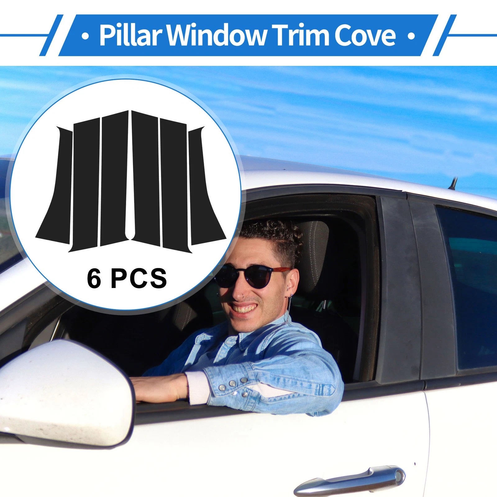 Set of 6 Door Pillar Window Trim for Mitsubishi Outlander (2014–2020) Black