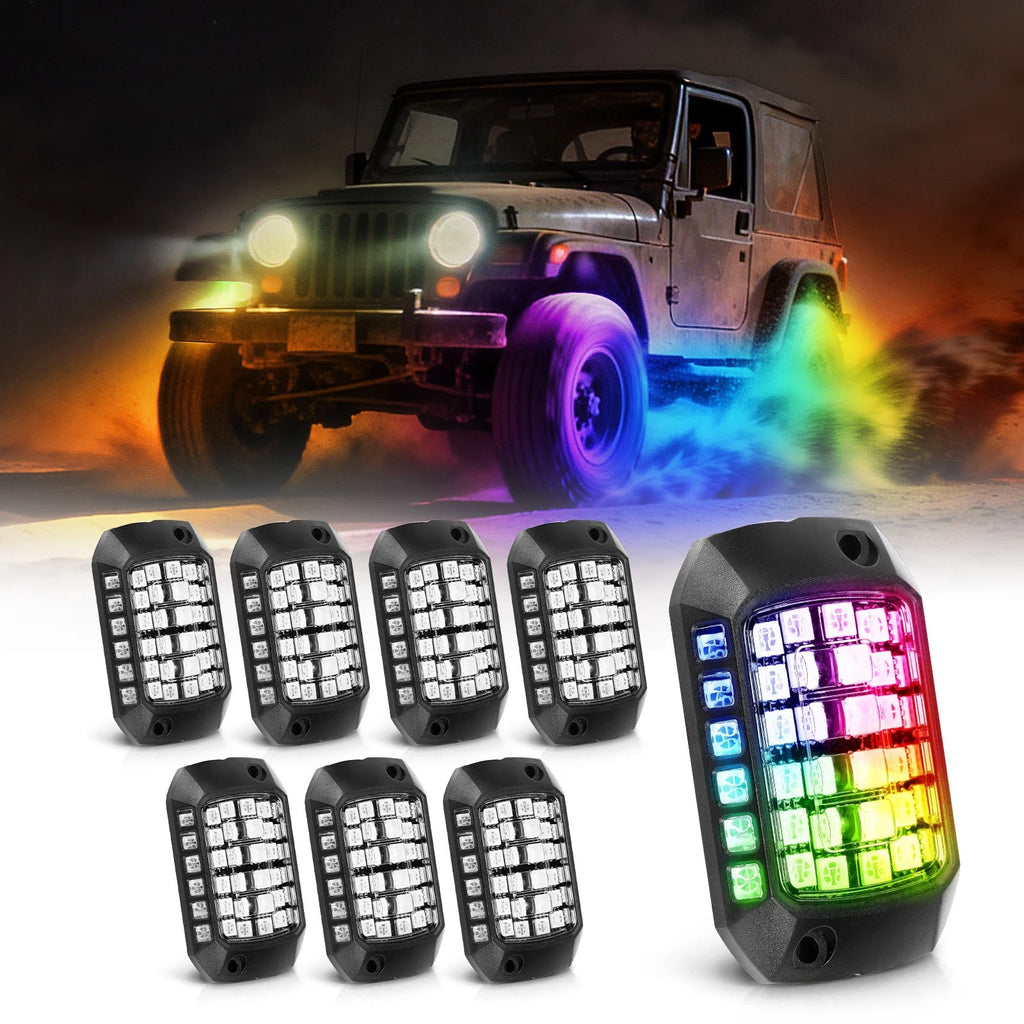 RGB LED Rock Lights for Jeep Truck SUV ATV UTV (8 Pods, Bluetooth Control)
