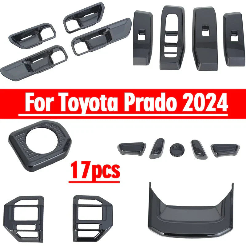 17x Black Interior Accessories Cover Trim Panel for Toyota Prado (2024–2025)