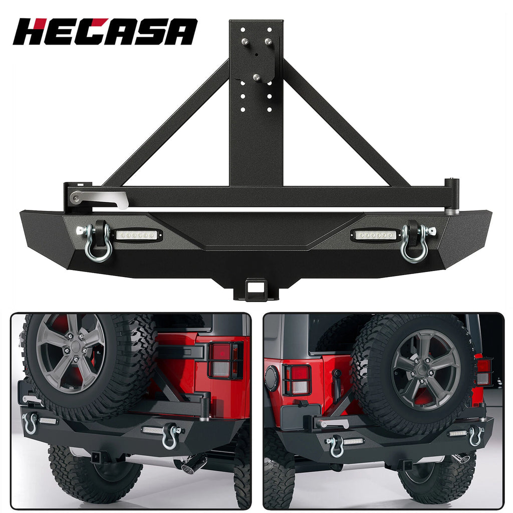 Rear Bumper w/ Tire Carrier & LED Lights for Jeep Wrangler JK Unlimited (2007–2018)